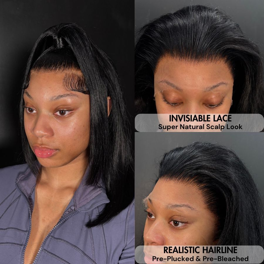 WOWANGEL Short Bob Wig 13x6 Straight Skinlike Real HD Lace Front Wig - wowangel