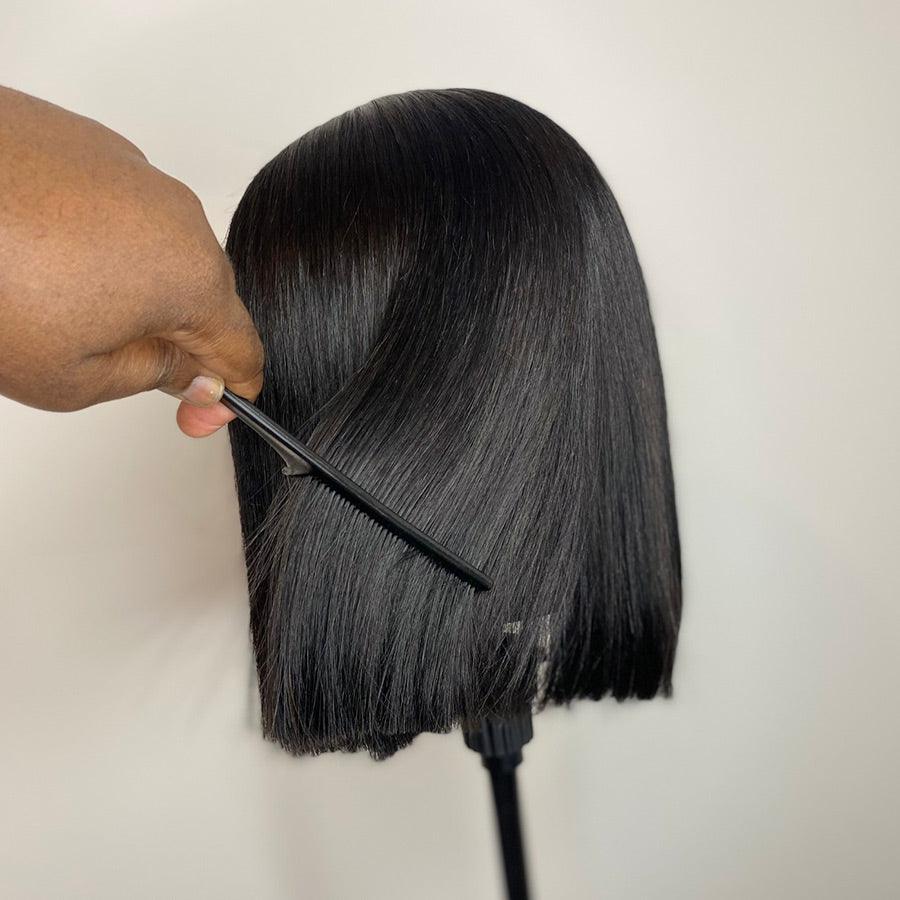 Back view of WOWANGEL Short Bob Wig showing straight texture