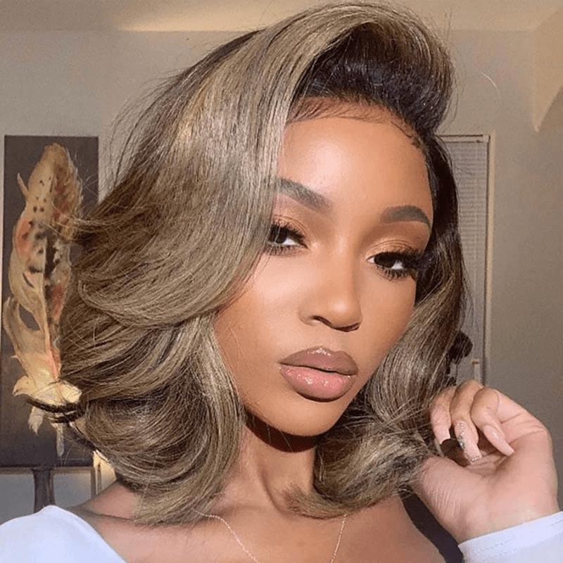 Ombre ash blonde wavy bob wig with HD lace front