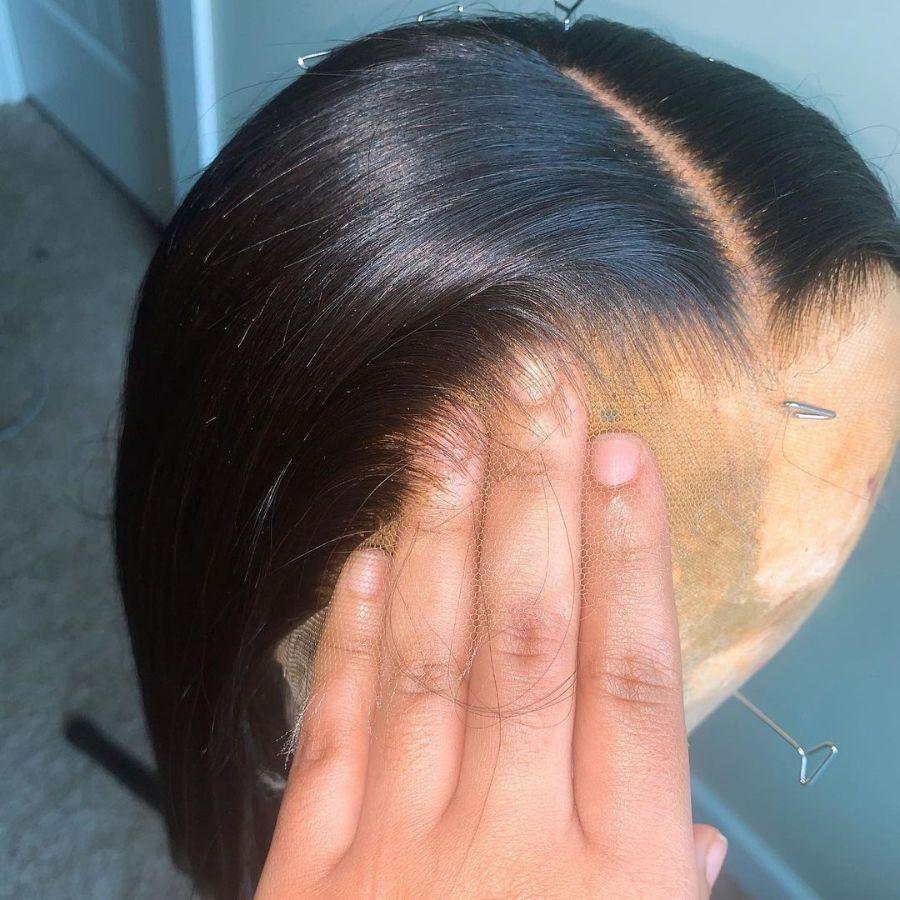 Realistic HD lace wig with pre-plucked hairline