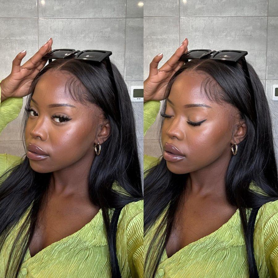 Model wearing Wowangel straight lace front wig