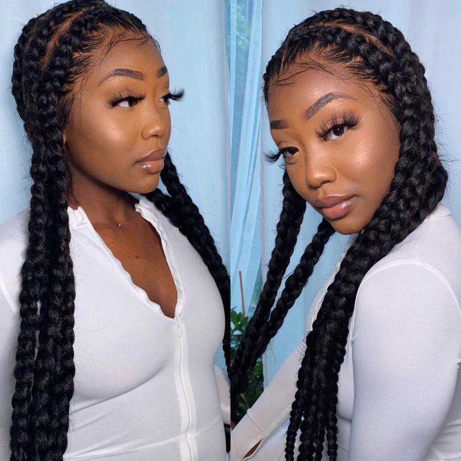 Full lace wig styled in long braids