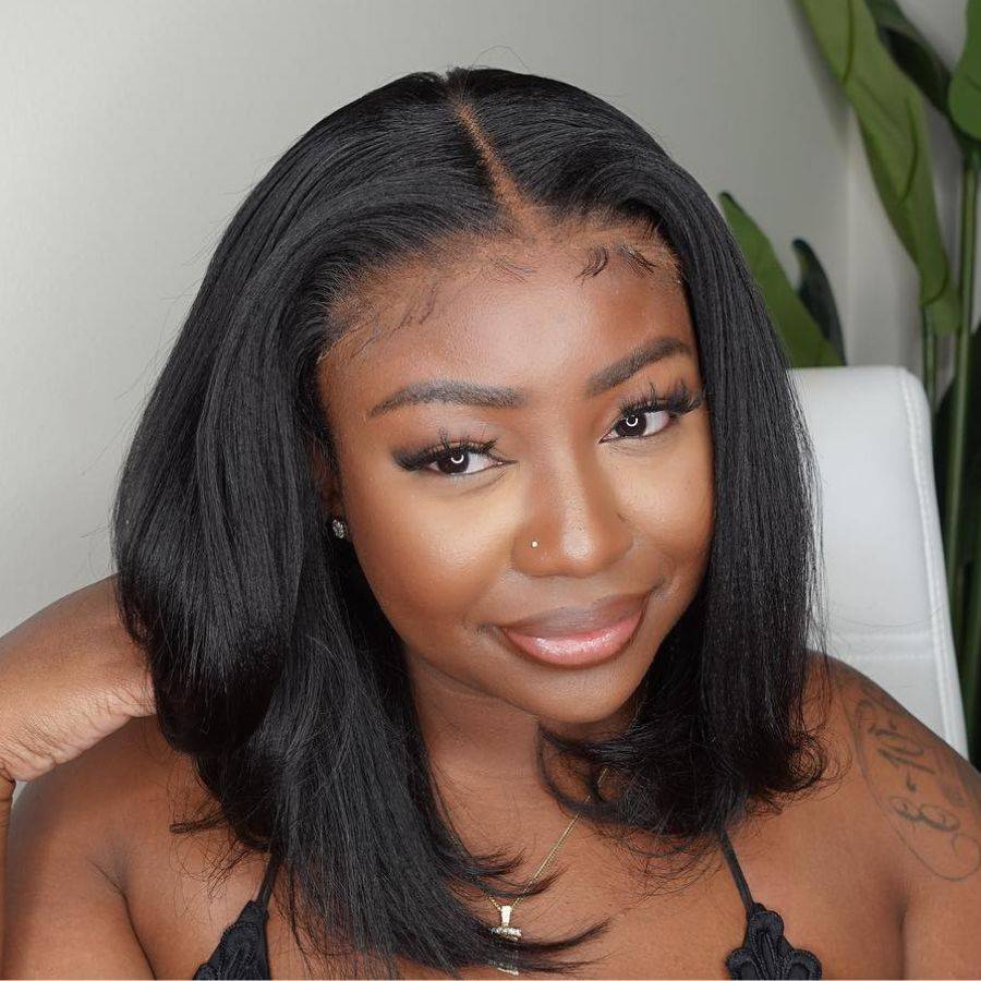WOWANGEL Skinlike Real HD Lace 13x6 Lace Front Yaki Straight BOB Wig - wowangel