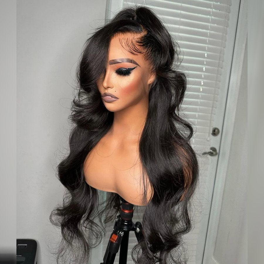 Side view of WOWANGEL HD lace 360 frontal wig, body wave.