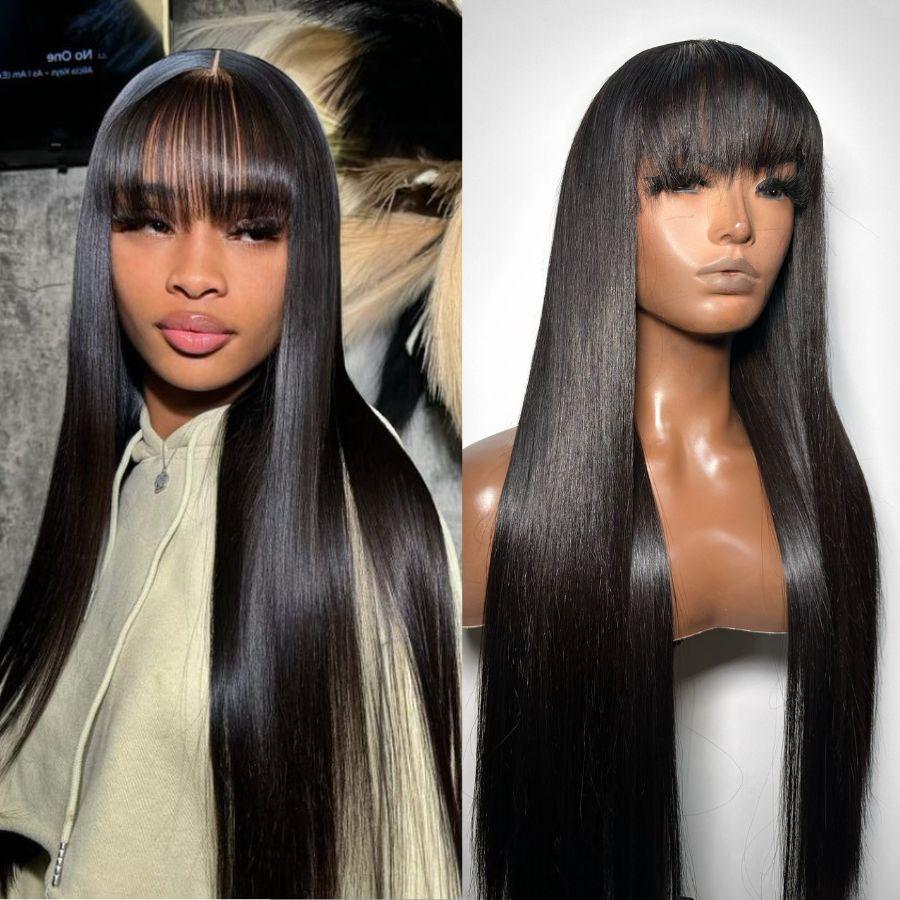 WOWANGEL Straight Bangs Wig Pre-Everything 9X6 Wear Go Glueless Wigs - wowangel