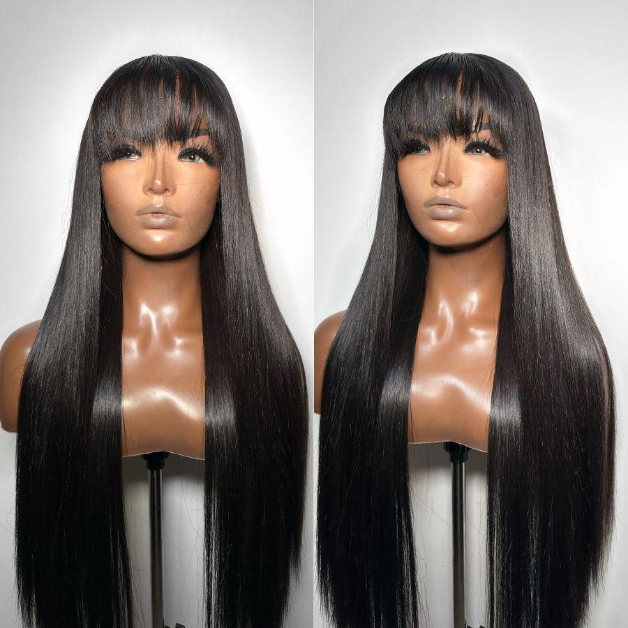 WOWANGEL Straight Bangs Wig Pre-Everything 9X6 Wear Go Glueless Wigs - wowangel