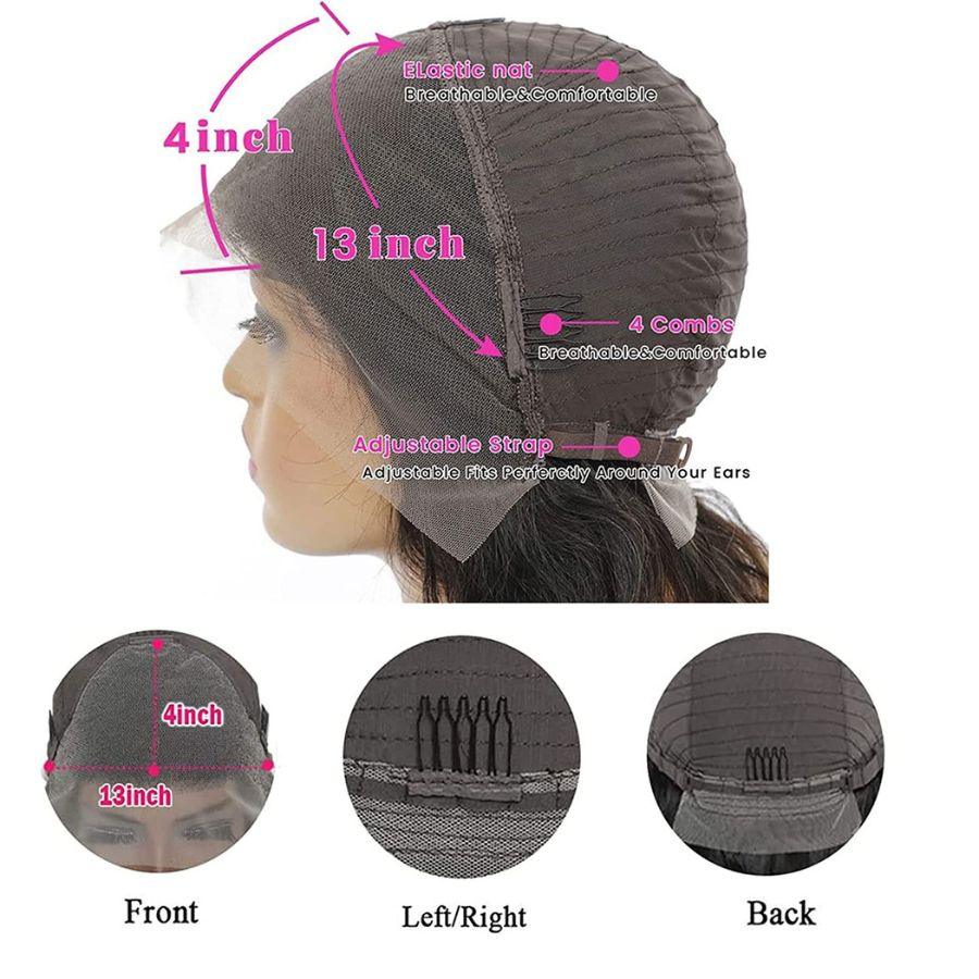 Diagram of WOWANGEL wig cap with adjustable straps and combs