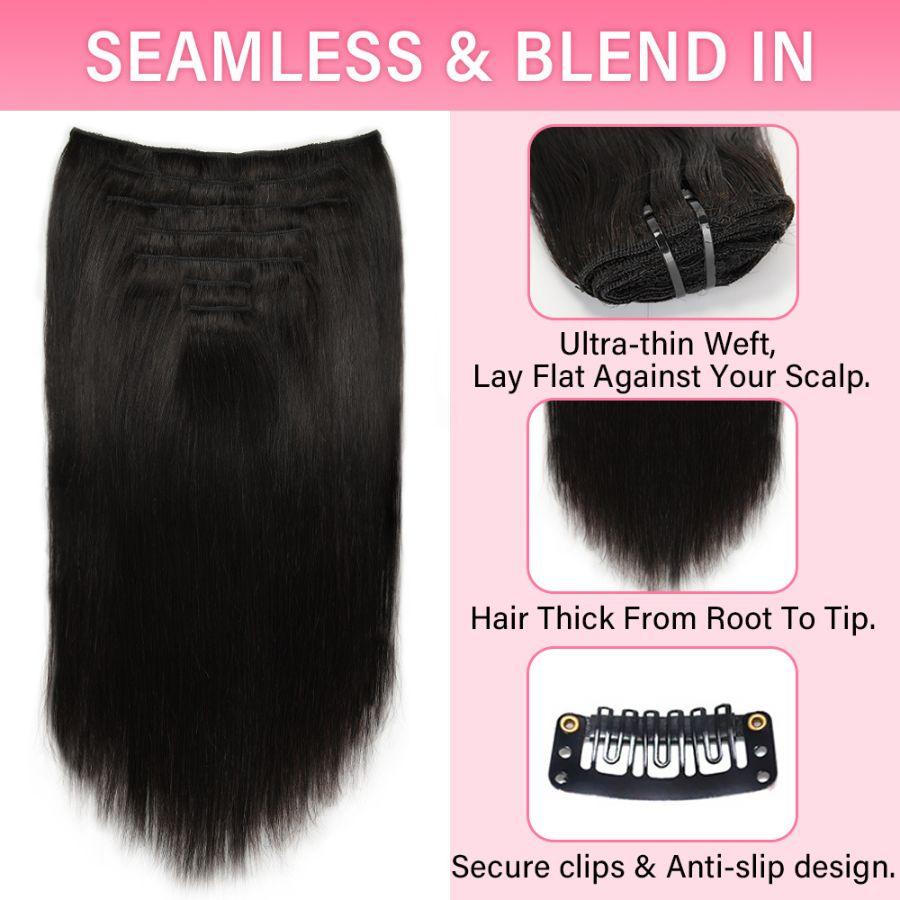 Seamless blend in clip-in hair extensions details