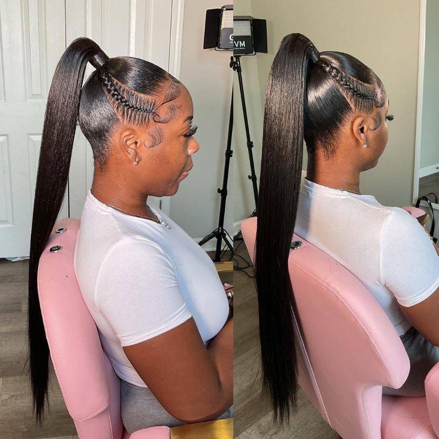 Model wearing WOWANGEL straight ponytail extension