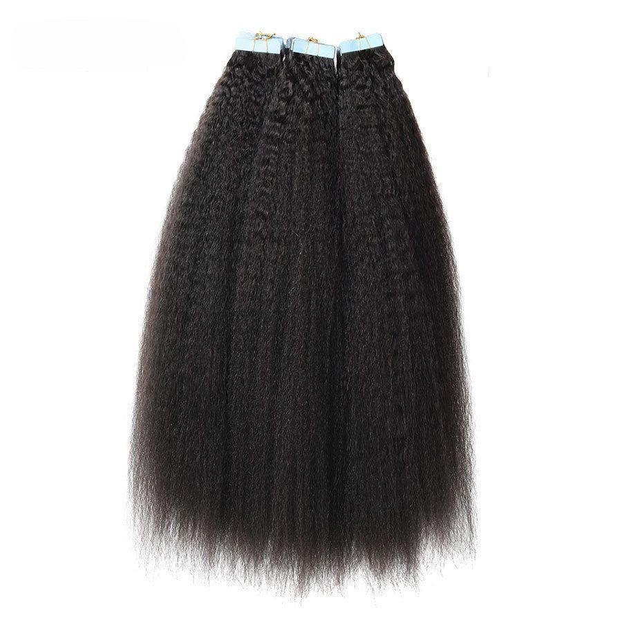WOWANGEL Tape in Hair Extensions Kinky Straight Natural Black Human Hair 40pcs 100g - wowangel