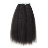 WOWANGEL Tape in Hair Extensions Kinky Straight Natural Black Human Hair 40pcs 100g - wowangel