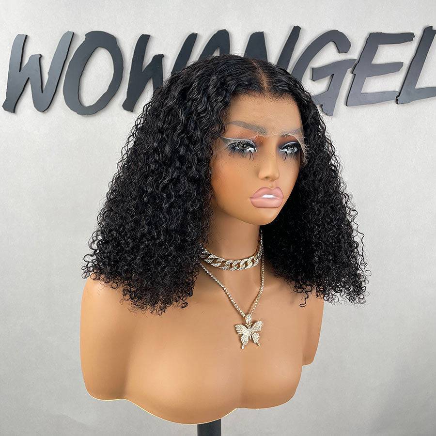 WOWANGEL Tight Curly Bob 13X6 Skinlike Real HD Lace Front Wig - wowangel