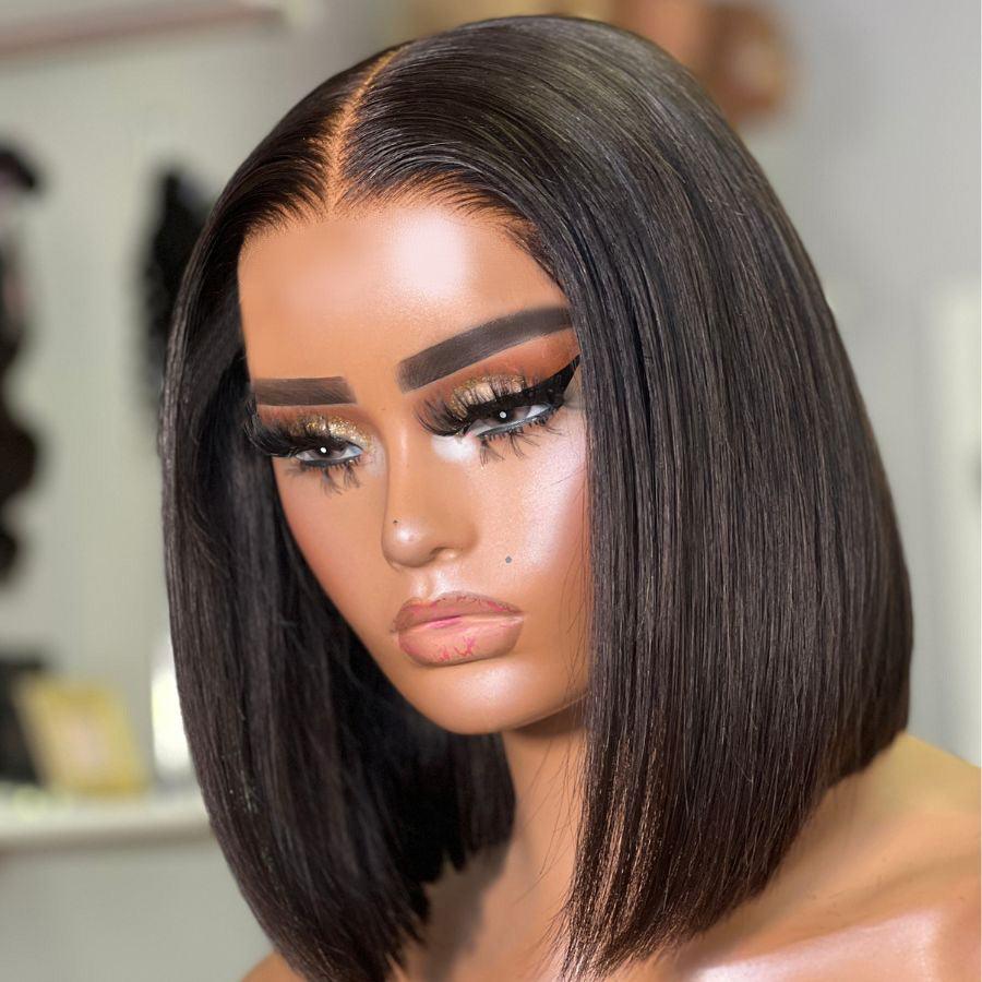 WOWANGEL glueless bob wig on mannequin, sleek straight style