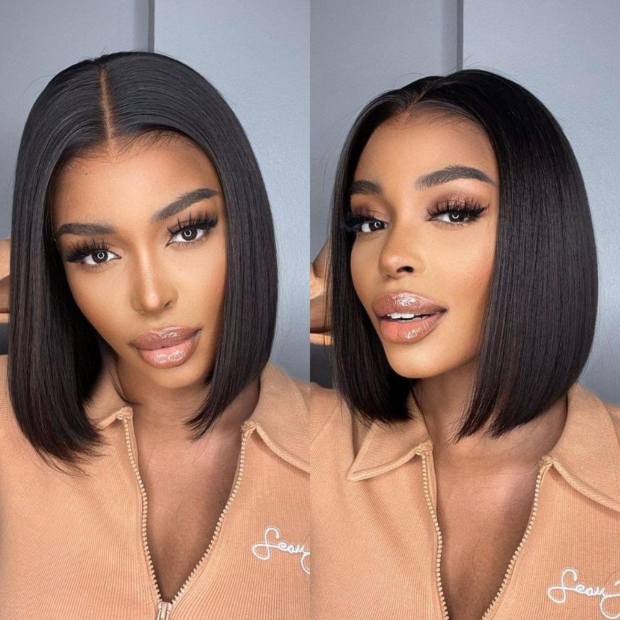 Model wearing WOWANGEL HD lace bob wig, straight texture