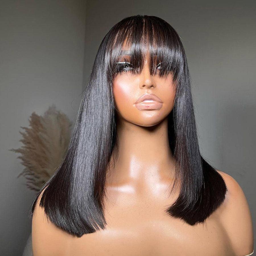 WOWANGEL Wear & Go Straight Short BOB With Bangs 5x5 HD Lace Closure Wig Glueless Wig - wowangel