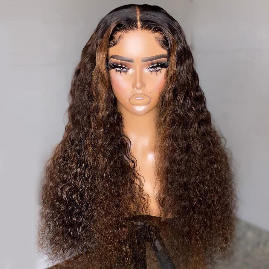 WOWANGEL Wear & Go Water Wave Brown Highlight 5X5 Skinlike Real HD Lace Closure Wig - wowangel