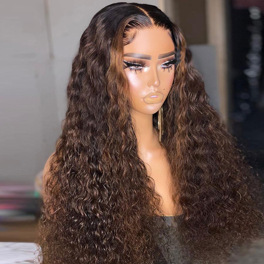 WOWANGEL Wear & Go Water Wave Brown Highlight 5X5 Skinlike Real HD Lace Closure Wig - wowangel