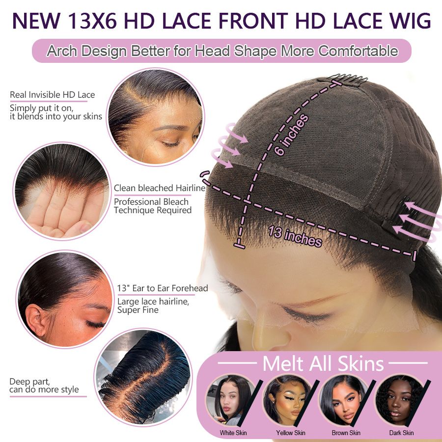 WOWANGEL Wet & Wavy 13x6 Skinlike Real HD Lace Front Wig Glueless Clean Hairline