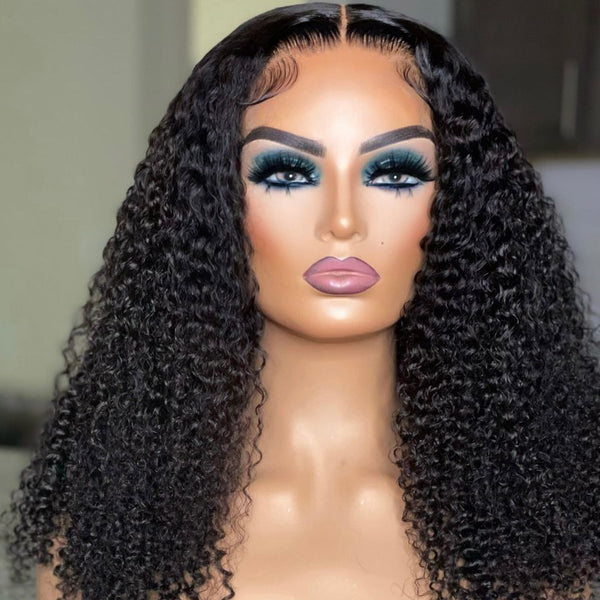 Kinky Curly Wig Human Hair 5x5 HD Lace Closure Pre-Bleached