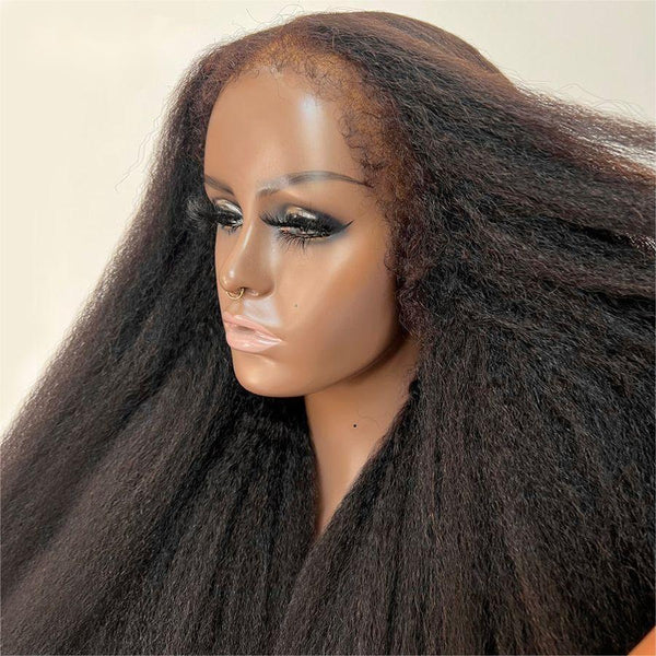 Human Hair Kinky Straight Lace Wig 4C Edges HD Lace Front