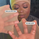 Comparison of regular and HD wig caps on hands