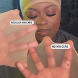 Comparison of regular and HD wig caps on hands