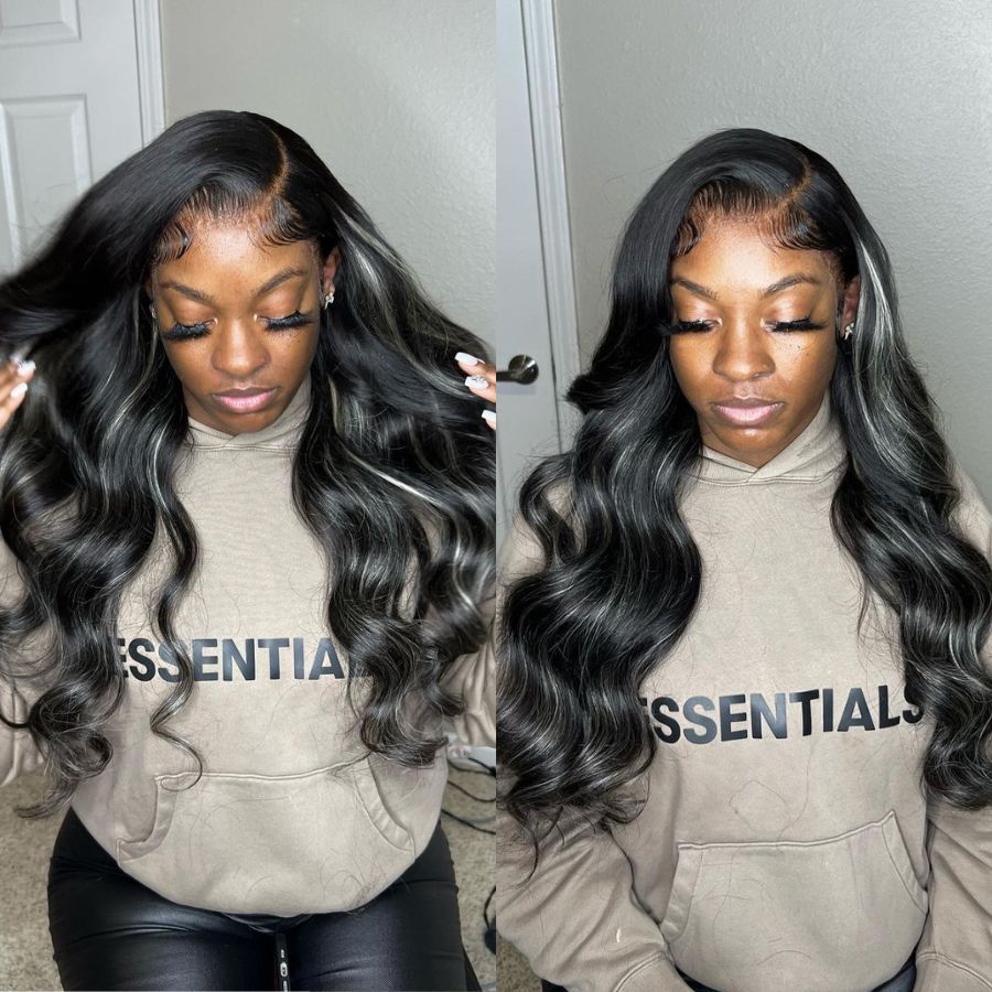 Black Wig with Blonde Highlights HD Lace Front Body Wave