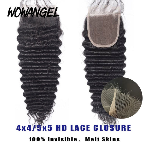 WOWANGEL 5x5 Skinlike Real HD Lace Closure with 3 Bundles Deep Wave