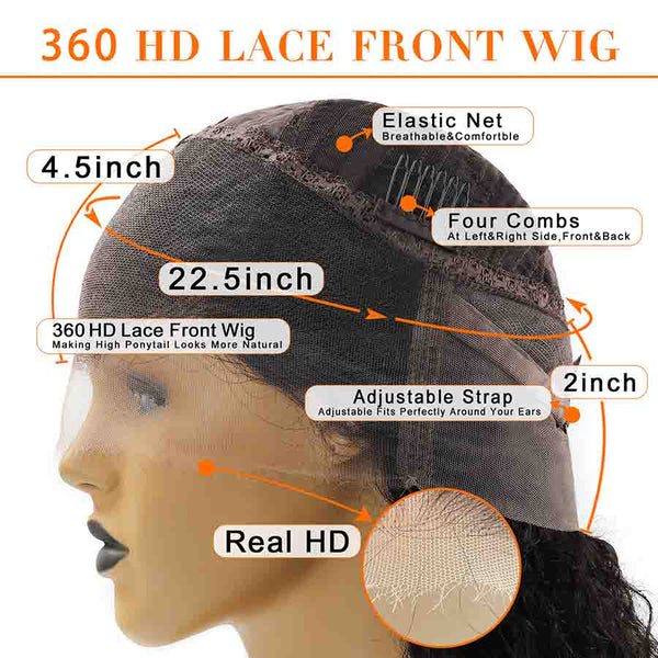 360 HD Lace Wig Straight Human Hair Natural Black Color