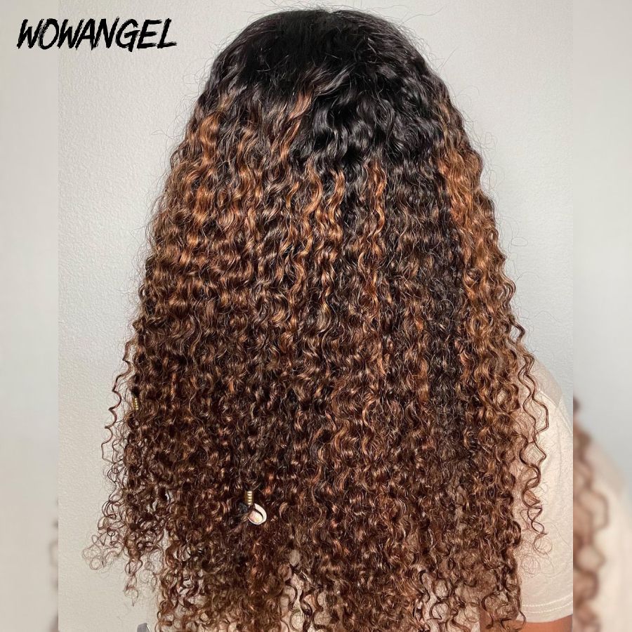 Brown Ombre Curly Wig 13x6 HD Lace Human Hair Clean Hairline