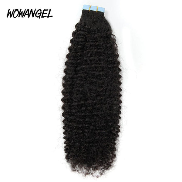 WOWANGEL Tape in Hair Extensions Kinky Curly Natural Black Human Hair 40pcs 100g