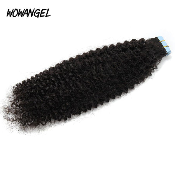 WOWANGEL Tape in Hair Extensions Kinky Curly Natural Black Human Hair 40pcs 100g