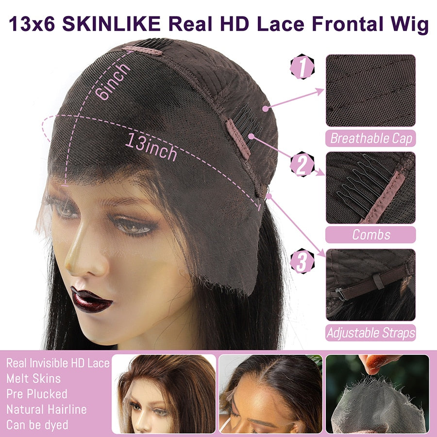 Kinky Straight Human Hair Wig 4C Edges 13x6 Full HD Lace Frontal