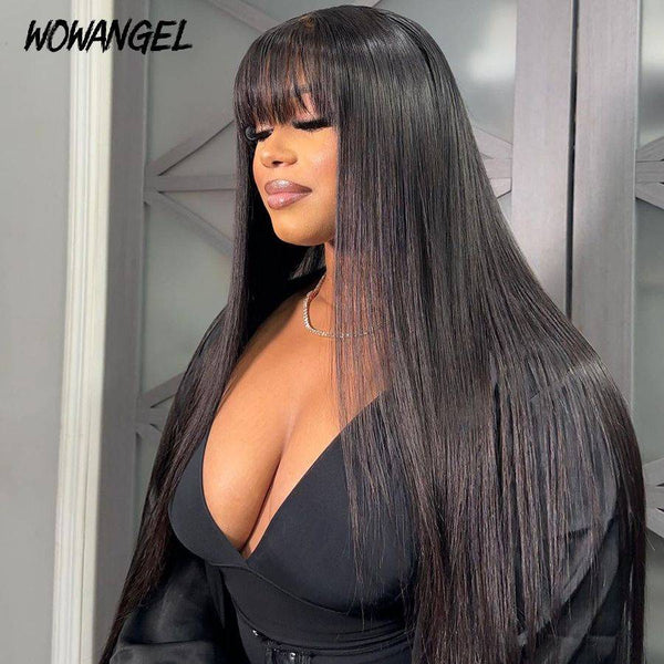 WOWANGEL Fringe Straight HD Lace Wear & Go Wig With Bangs Glueless Closure Wigs