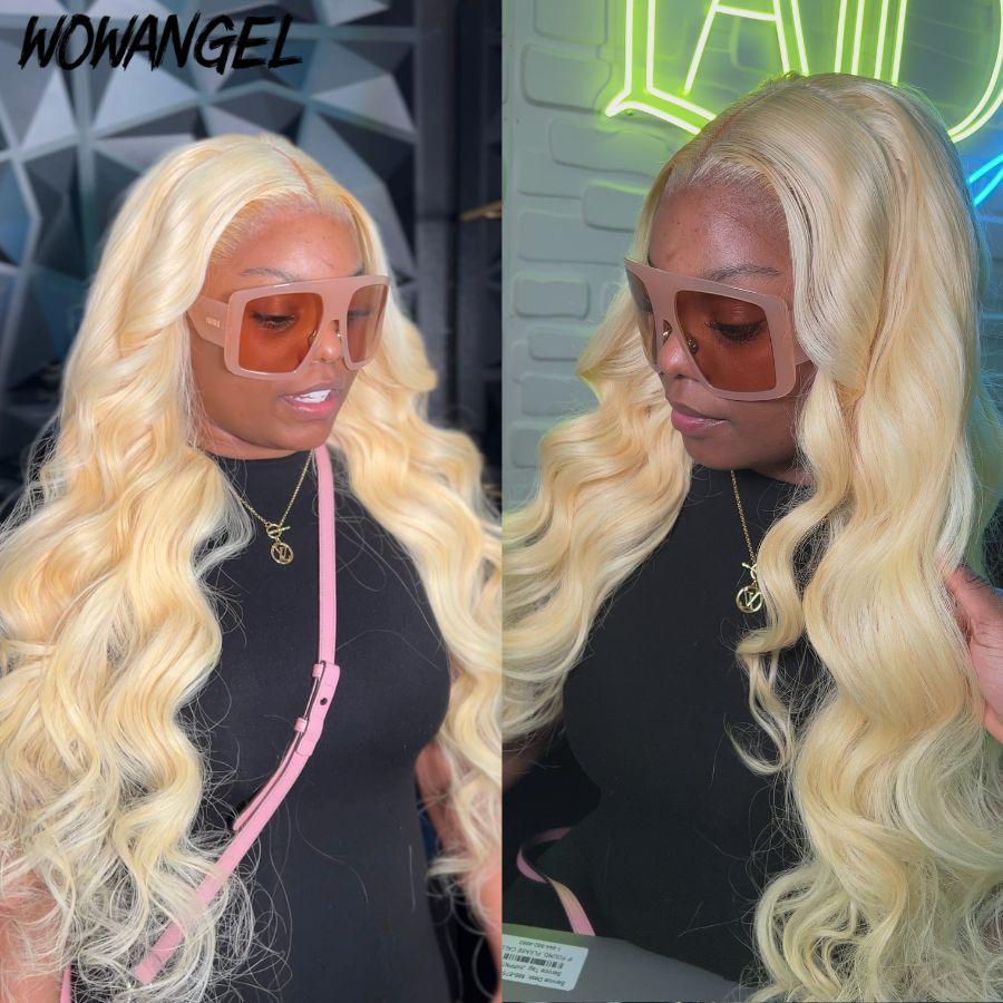 WOWANGEL 613 Blonde wig with sunglasses, body wave style