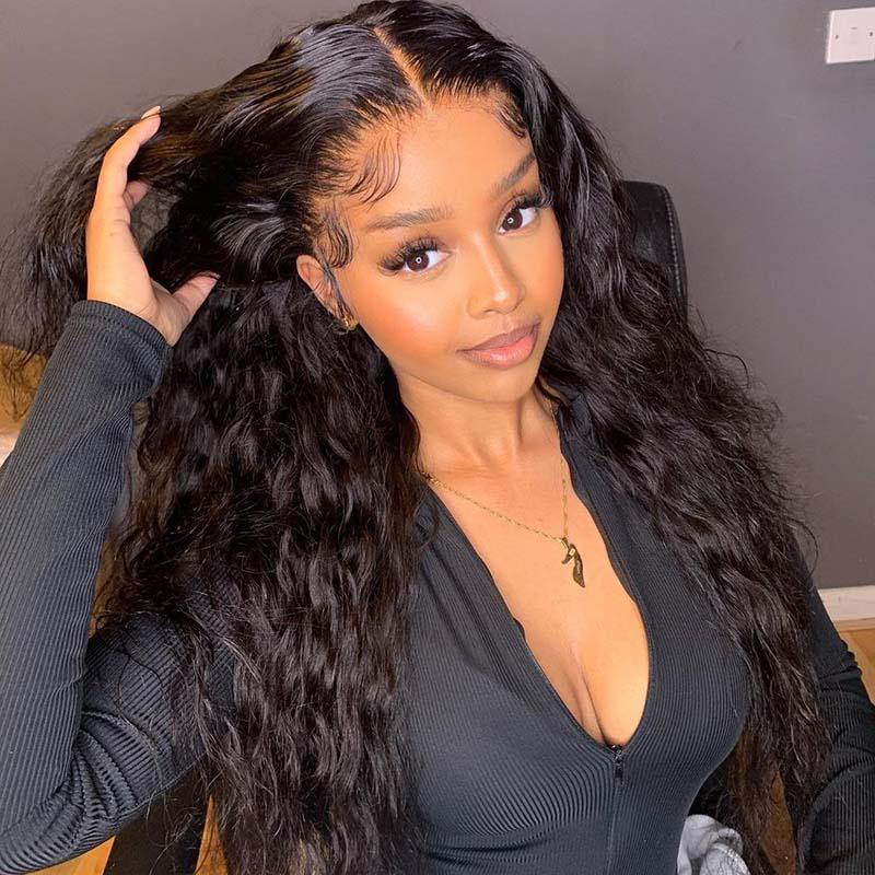 WOWANGEL HD lace wig on model with nature wave style