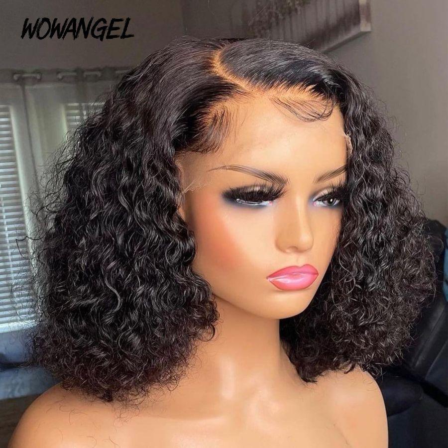 Side view of WOWANGEL curly bob wig, HD lace front