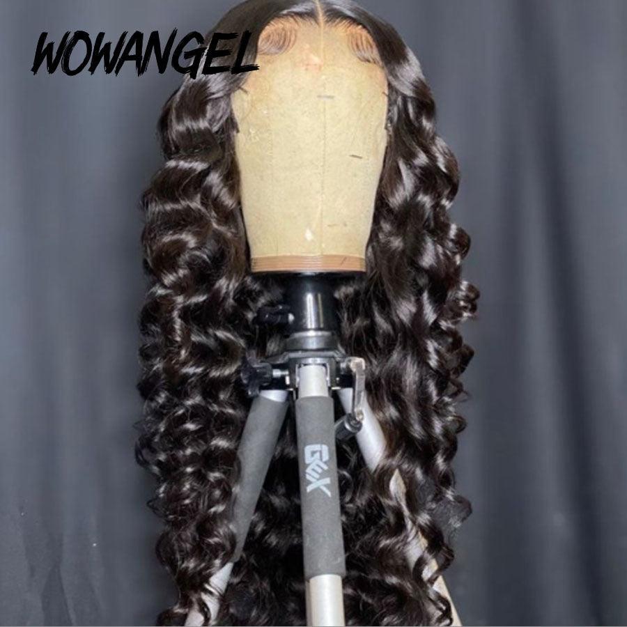 Loose deep wave wig on mannequin, showcasing HD lace front.