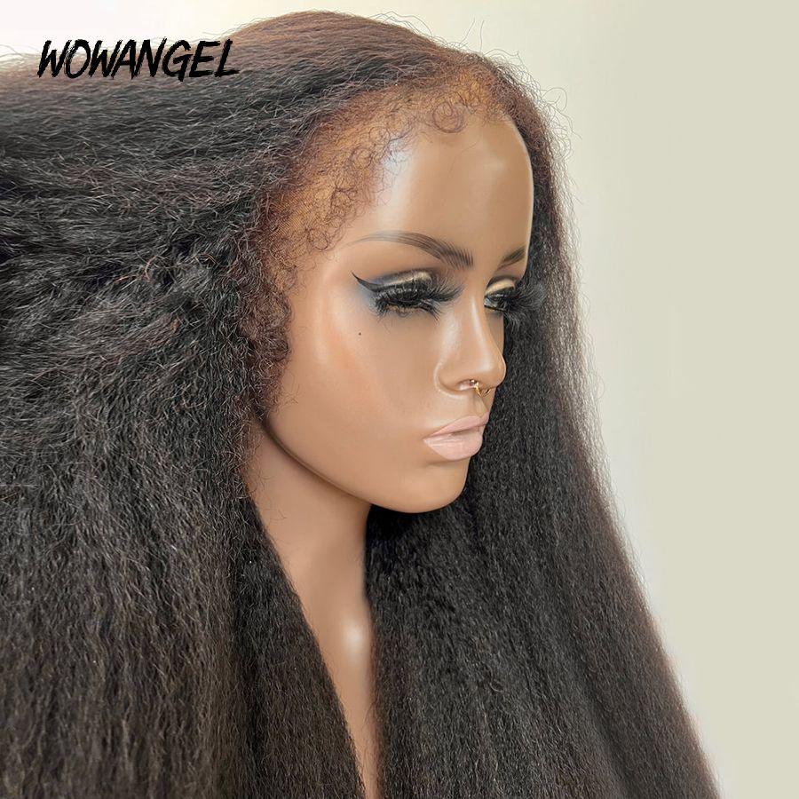 Mannequin wearing WOWANGEL kinky straight HD lace wig