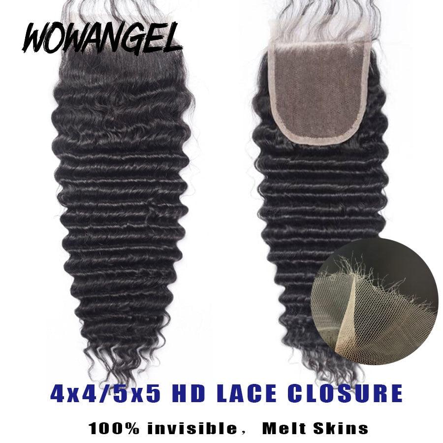 WOWANGEL 5x5 Skinlike Real HD Lace Closure with 3 Bundles Deep Wave - wowangel