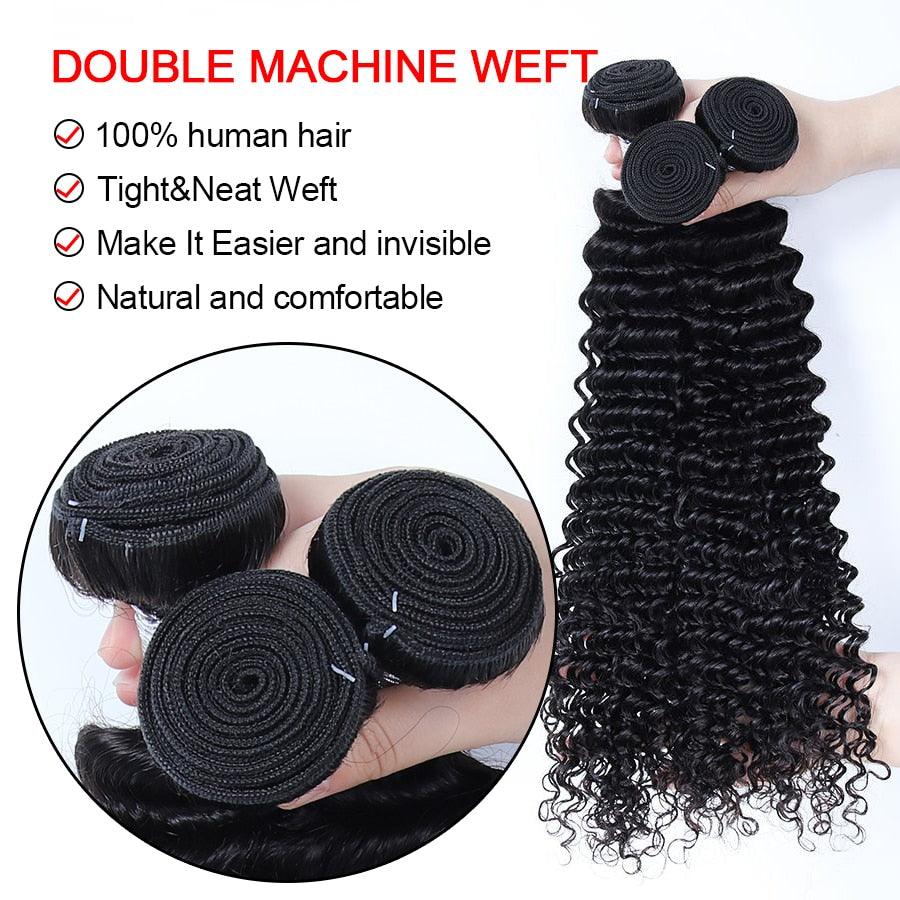 Double machine weft deep wave hair bundles