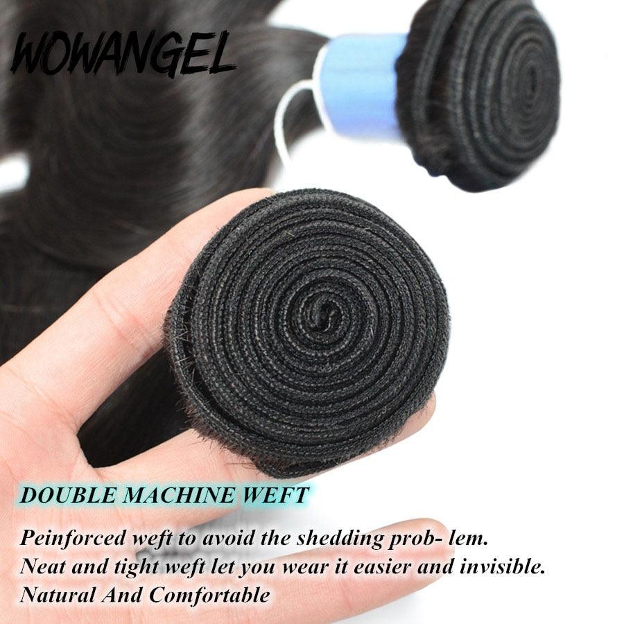 WOWANGEL double machine weft human hair bundle. Reinforced weft prevents shedding, ensuring durability and a natural, comfortable feel.