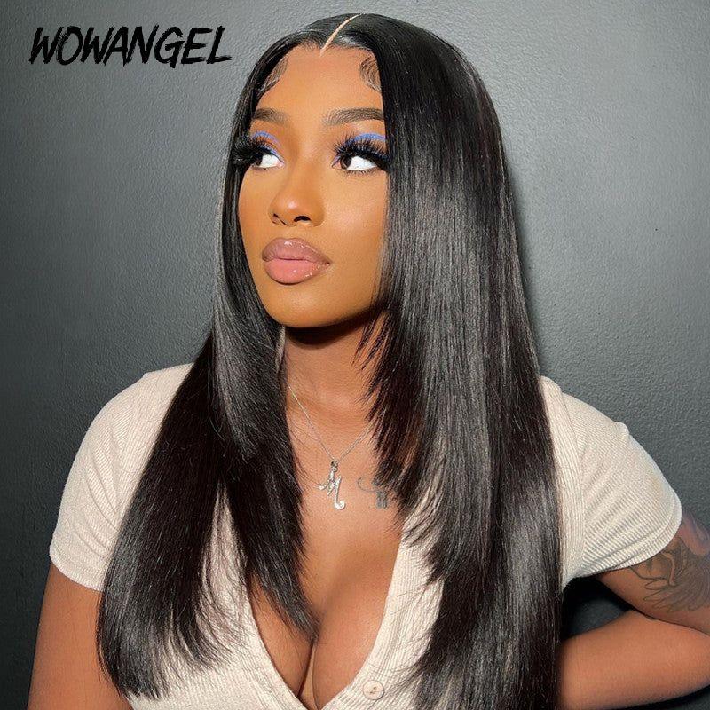 WOWANGEL HD Lace Wig on model, showcasing straight layers