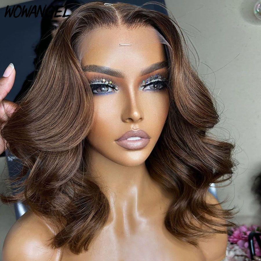 Real HD lace wig in light brown with short wave bob.