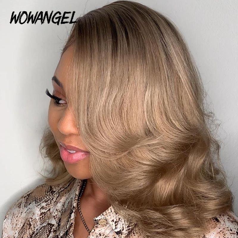 Side view of ash blonde wavy bob wig