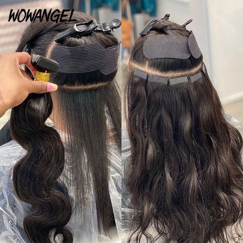 WOWANGEL Tape in Hair Extensions Body Wave Natural Black Human Hair 40pcs 100g - wowangel