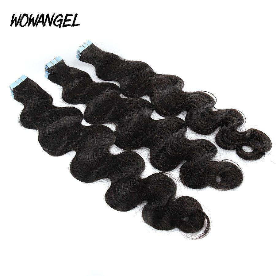 WOWANGEL Tape in Hair Extensions Body Wave Natural Black Human Hair 40pcs 100g - wowangel