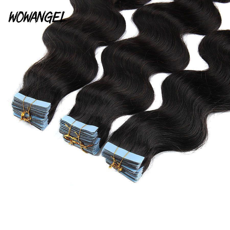 WOWANGEL Tape in Hair Extensions Body Wave Natural Black Human Hair 40pcs 100g - wowangel