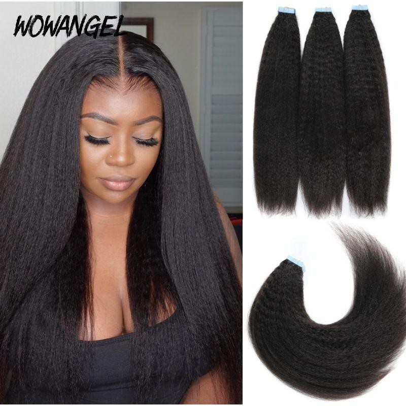 WOWANGEL Tape in Hair Extensions Kinky Straight Human Hair 40pcs 100g (Clearance Deal) - wowangel