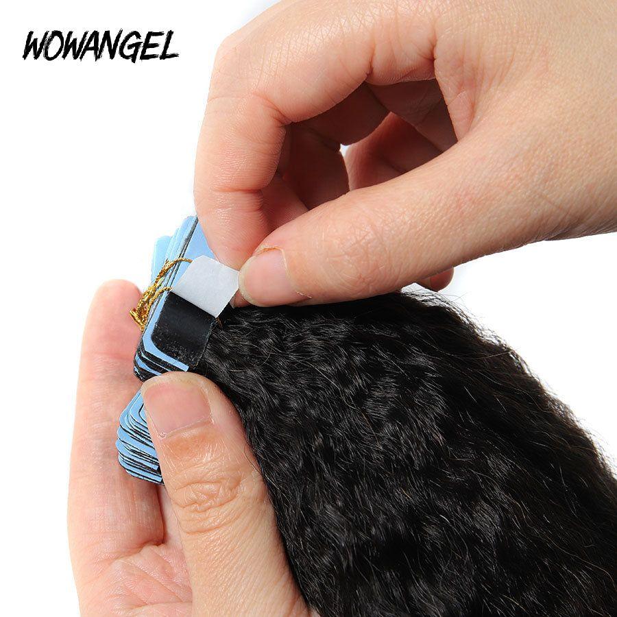 WOWANGEL Tape in Hair Extensions Kinky Straight Human Hair 40pcs 100g (Clearance Deal) - wowangel